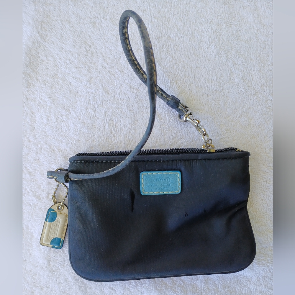 Coach Black Wristlet with Blue Trim